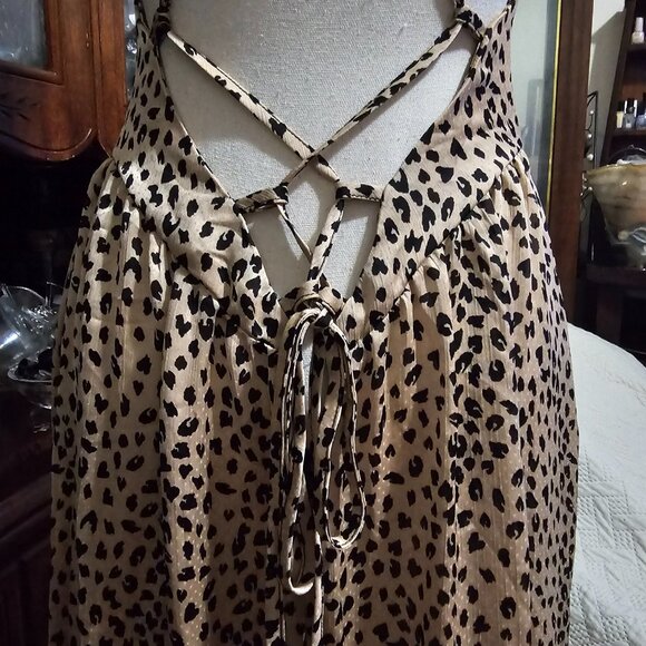 CUPSHE Women V Neck Leopard Lace Up Backless Maxi Slip Dress with Ruffle Hem NWT - Picture 5 of 14